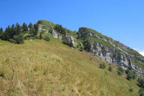 Le Bec de la Scia et sa crête calcaire au-dessus des alpages